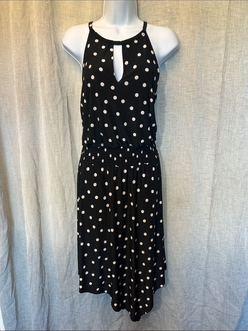 INC Polka Dot Halter Midi Dress - Black/White
